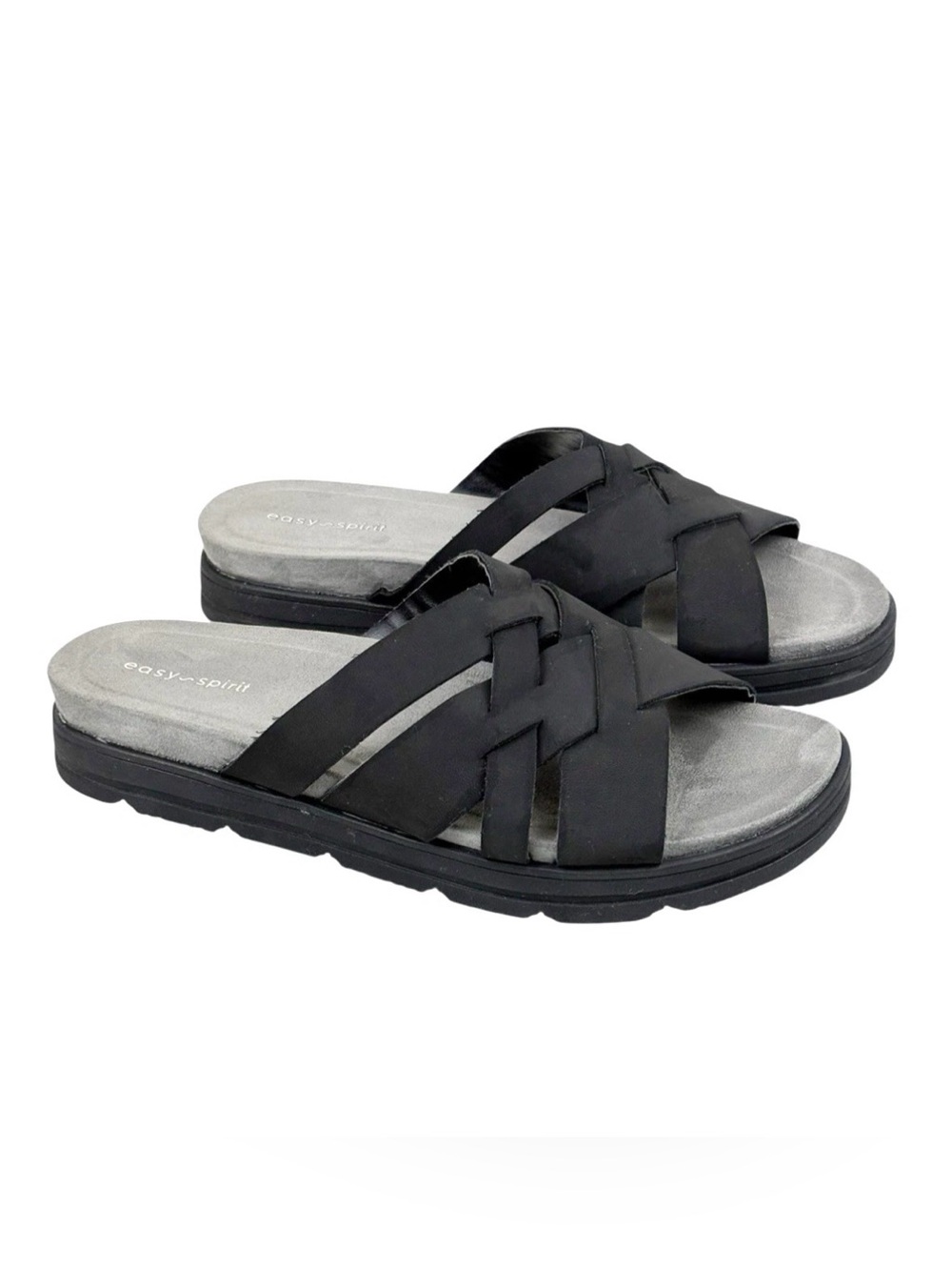 Easy Spirit Women's Sestar3 Sandals Slides Black Gray Size 8M Slip On Shoes